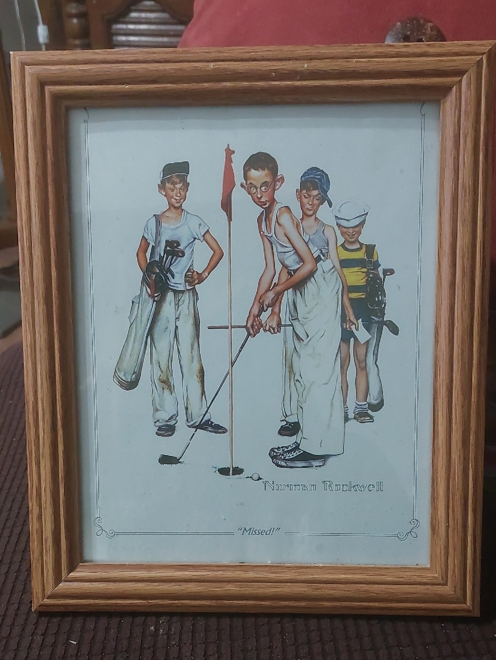 Vintage Norman Rockwell 'Missed!' Framed Print - Boys Golf Illustration